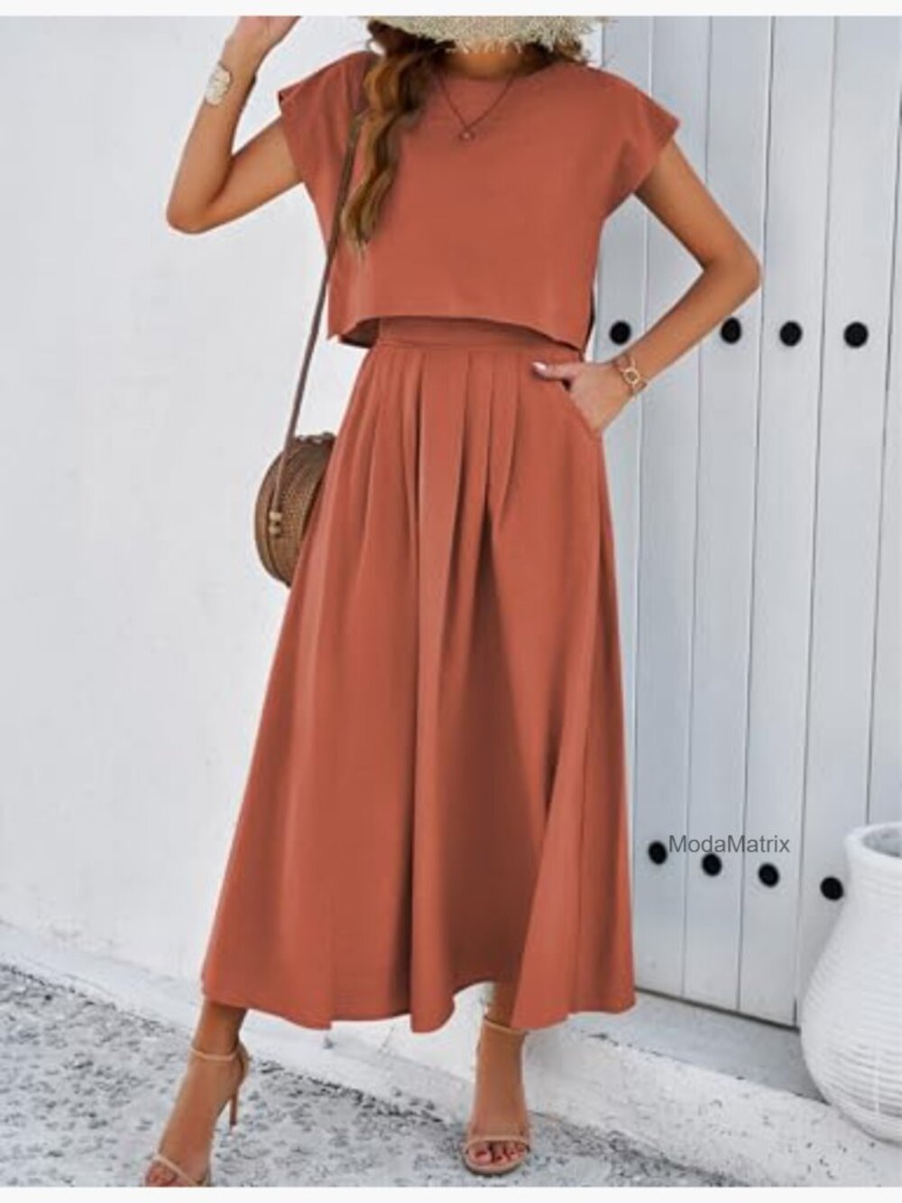 Viscose Maxi Dress Set with Pockets, Cap Sleeve Top, Elastic Waist, Size Large - Picture 2 of 7